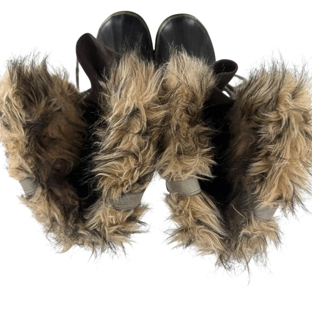 Sorel Joan of Arctic Tall Winter Boots Women 8 39 Waterproof Faux Fur Snow Gray